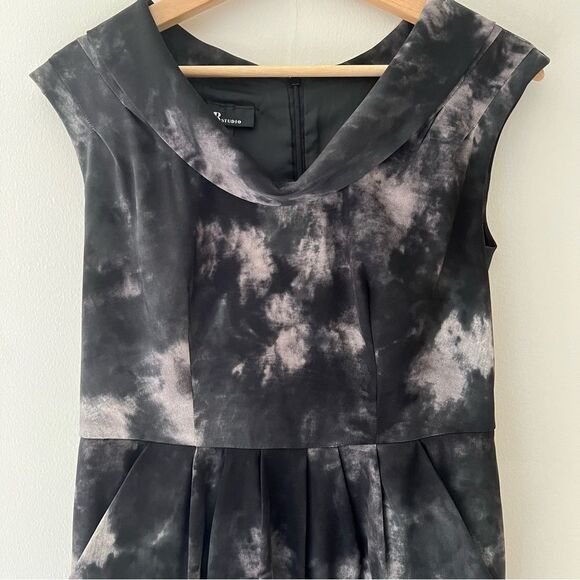 Cocktail Dress Pockets Cowl Neck Tie Dye Black Retro 60s Style Size 2 - Picture 2 of 9